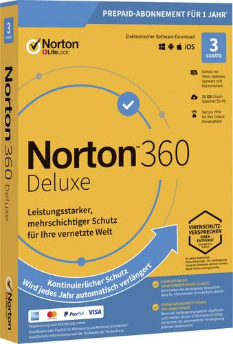 Norton Life Lock 360 DELUXE 25GB GE 1 USER 3 DEVICE 12MO Jahreslizenz, 3 Lizenzen Windows, Mac, Andr