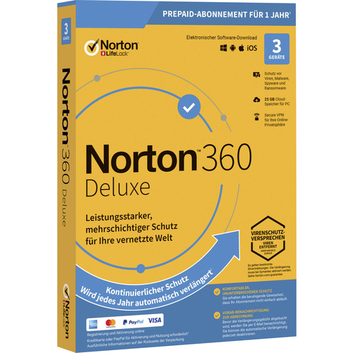 Norton Life Lock Norton™ 360 Deluxe 25GB GE 1 USER 3 DEVICE 12MO licence annuelle, 3 licences Windows, Mac, Android Antivirus