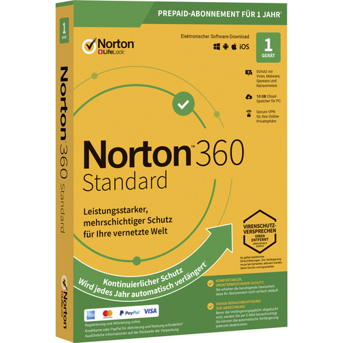Norton Life Lock Norton™ 360 Standard 10GB GE 1 USER 1 DEVICE 12MO licence annuelle, 1 licence Windows, Mac, Android Antivirus
