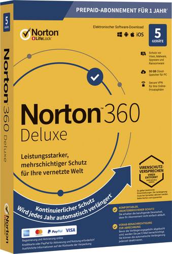 Norton Life Lock 360 DELUXE 50GB GE 1 USER 5 DEVICE 12MO Jahreslizenz, 5 Lizenzen Windows, Mac, Andr