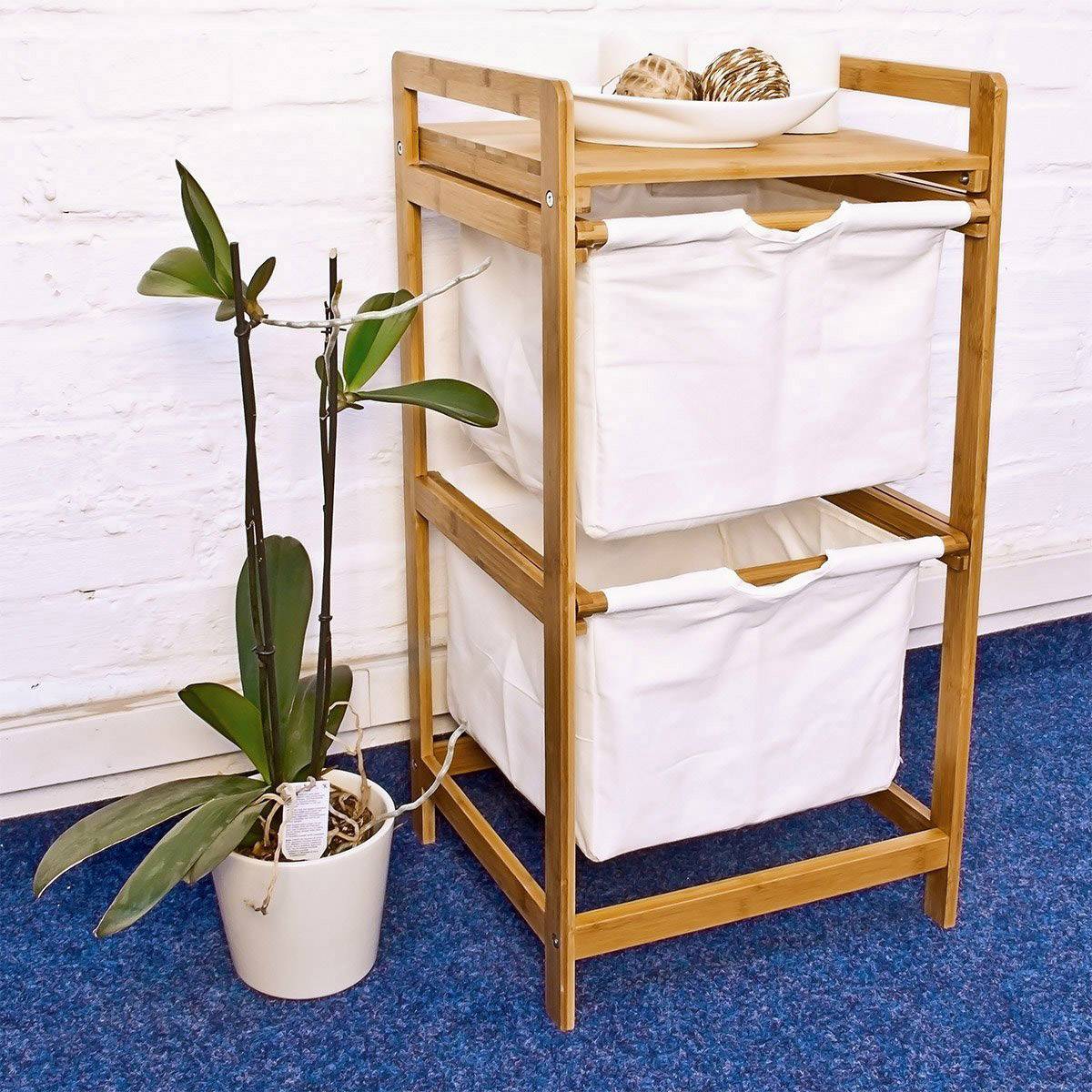 Relaxdays 10016333 Linea waschbar Regal Bambus, Creme Stand