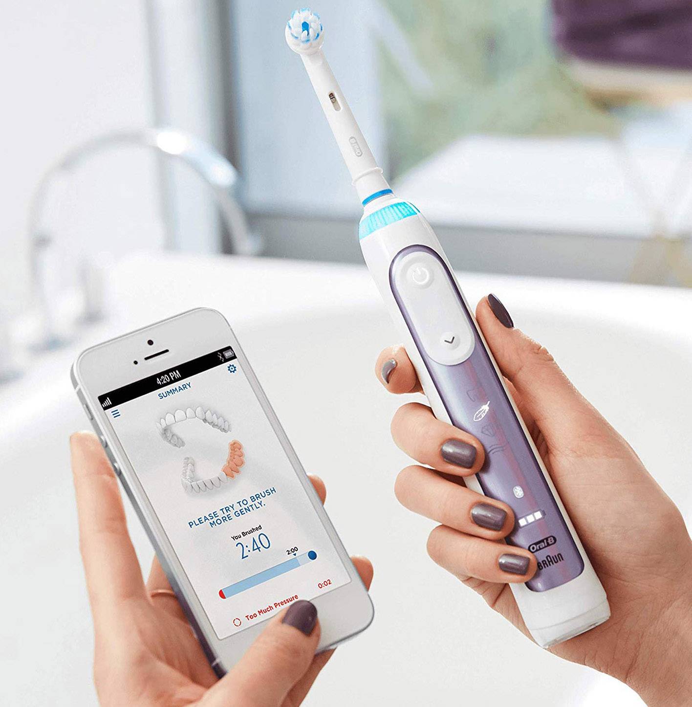 Oral-B Genuis Pro 10000N Elektrische Zahnbürste Rotierend/Pulsierend Flieder, Weiß