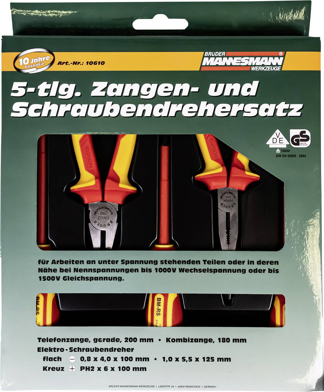 Brüder Mannesmann M10610 VDE Zangen-Set 5teilig