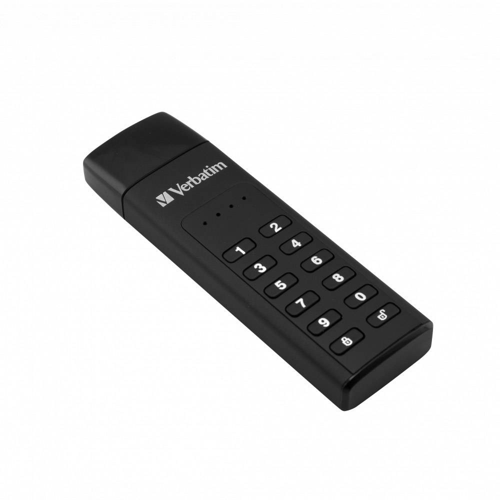 'Verbatim'-USB-Stick mit Zahlenfeld zur Passwortsicherung, schwarz.