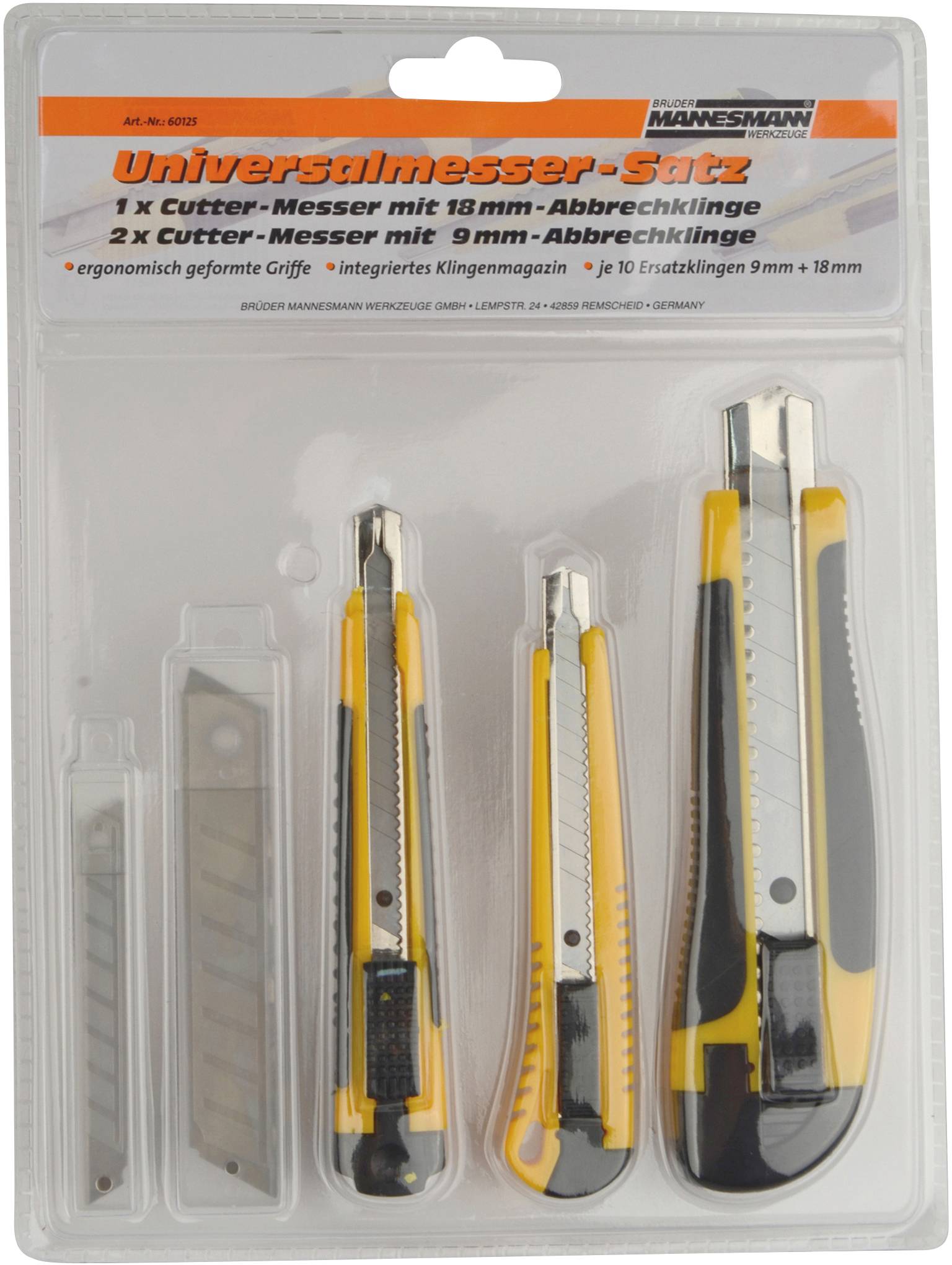 Brüder Mannesmann M60125 Abbrechmesser-Set, inclusive 2 Ersatzmesser Magazine, 3-teilig | M60125 1St.