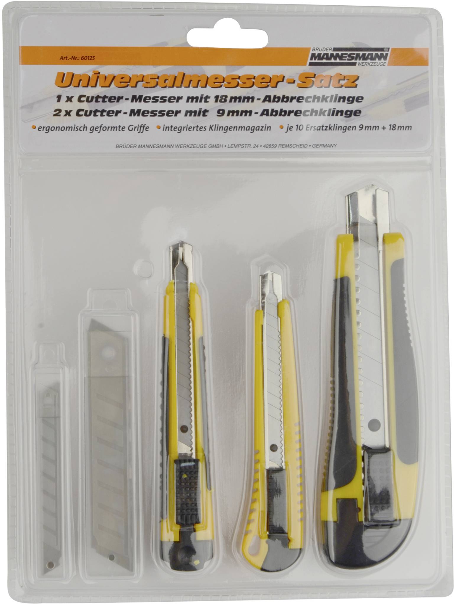 Brüder Mannesmann M60125 Abbrechmesser-Set, inclusive 2 Ersatzmesser Magazine, 3-teilig | M60125 1St.