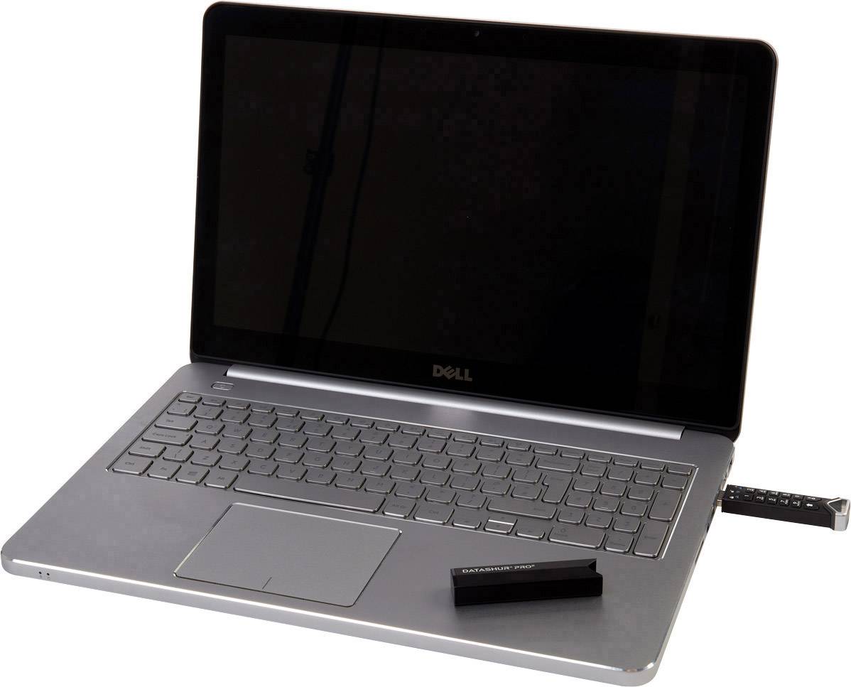 Ein Laptop mit offenem Bildschirm, einer angeschlossenen USB-Tastatur auf der rechten Seite und einer auf dem Laptop abgelegten Schutzabdeckung.