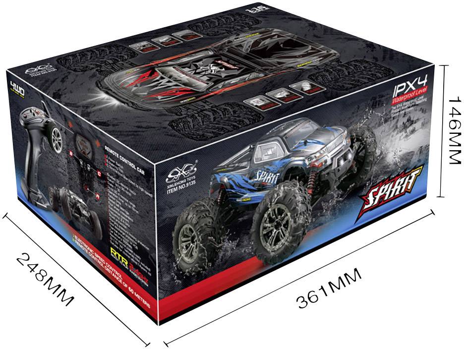 Absima Spirit Schwarz, Rot Brushed 1:16 RC Modellauto Elektro Monstertruck Allradantrieb (4WD) RtR 2,4GHz inkl. Akku und Ladekabel