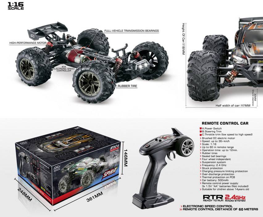 Absima Racer Schwarz, Grün Brushed 1:16 RC Modellauto Elektro Truggy Allradantrieb (4WD) RtR 2,4 GHz inkl. Akku und Ladekabel