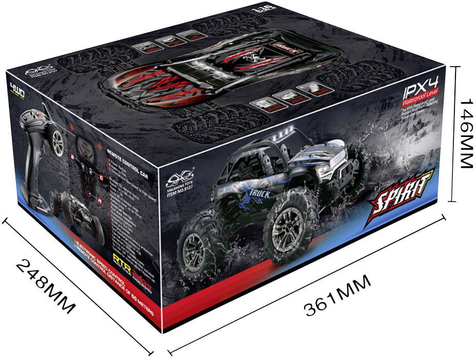 Absima X Truck Schwarz, Rot Brushed 1:16 RC Modellauto Elektro Buggy Allradantrieb (4WD) RtR 2,4 GHz inkl. Akku und Ladekabel