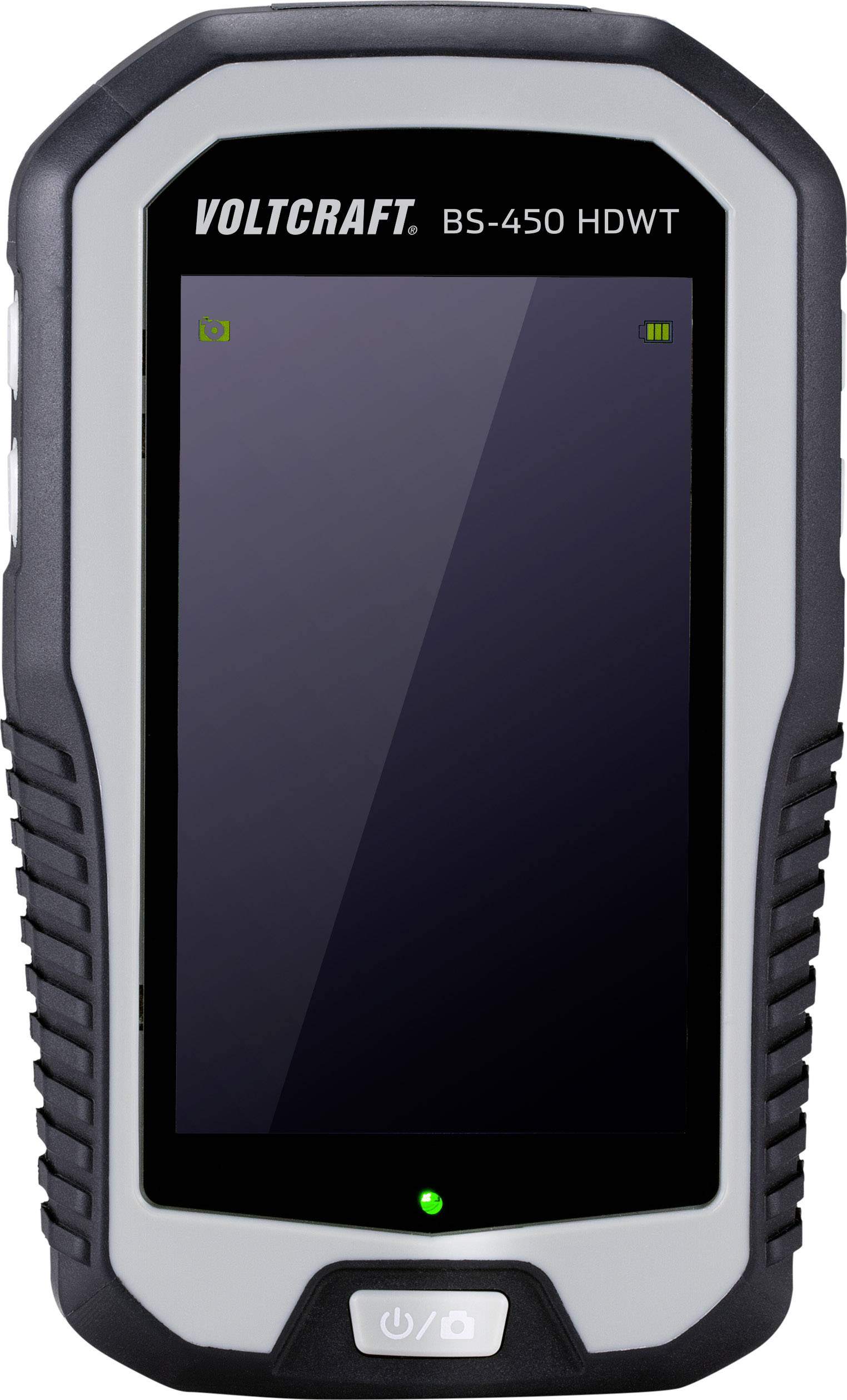 Tragbares Gerät mit großem Display, Markenname 'Voltcraft BS-450 HDWT', verwendet zur optischen Inspektion schwer zugänglicher Bereiche.