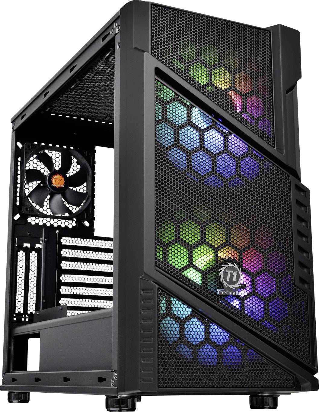 Thermaltake Commander C31 TG Midi-Tower PC-Gehäuse, Gaming-Gehäuse Schwarz 2 Vorinstallierte LED Lüfter, 1 vorinstallierte