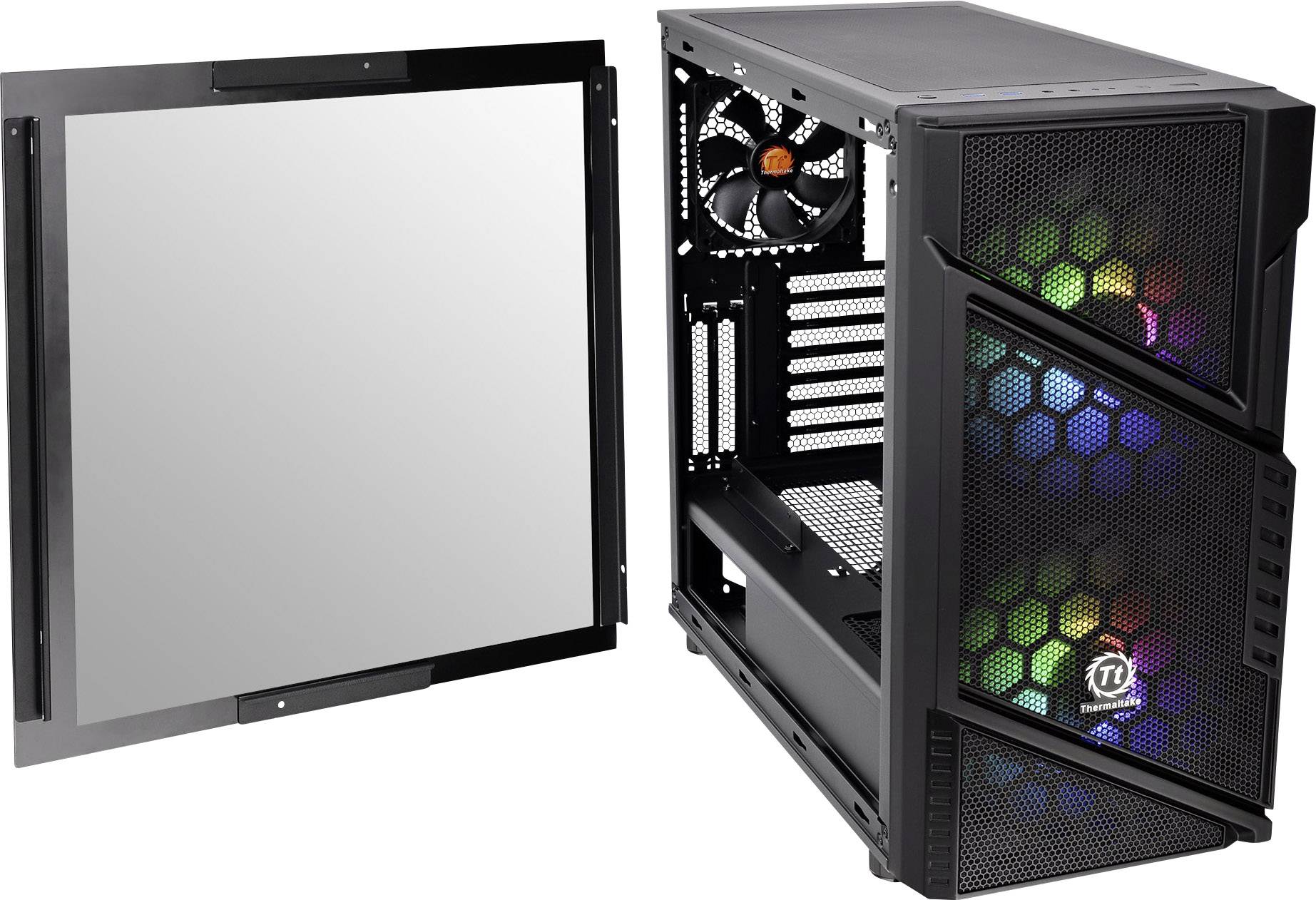 Thermaltake Commander C31 TG Midi-Tower PC-Gehäuse, Gaming-Gehäuse Schwarz 2 Vorinstallierte LED Lüfter, 1 vorinstallierte