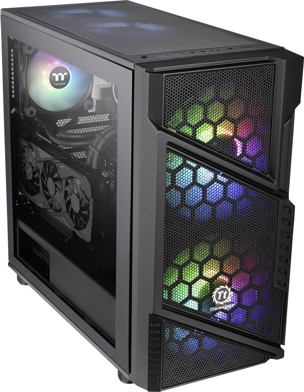Thermaltake Commander C31 TG Midi-Tower PC-Gehäuse, Gaming-Gehäuse Schwarz 2 Vorinstallierte LED Lüfter, 1 vorinstallierte