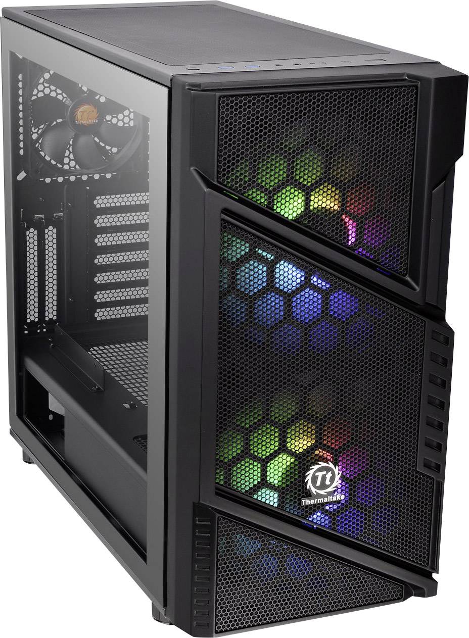Thermaltake Commander C31 TG Midi-Tower PC-Gehäuse, Gaming-Gehäuse Schwarz 2 Vorinstallierte LED Lüfter, 1 vorinstallierte