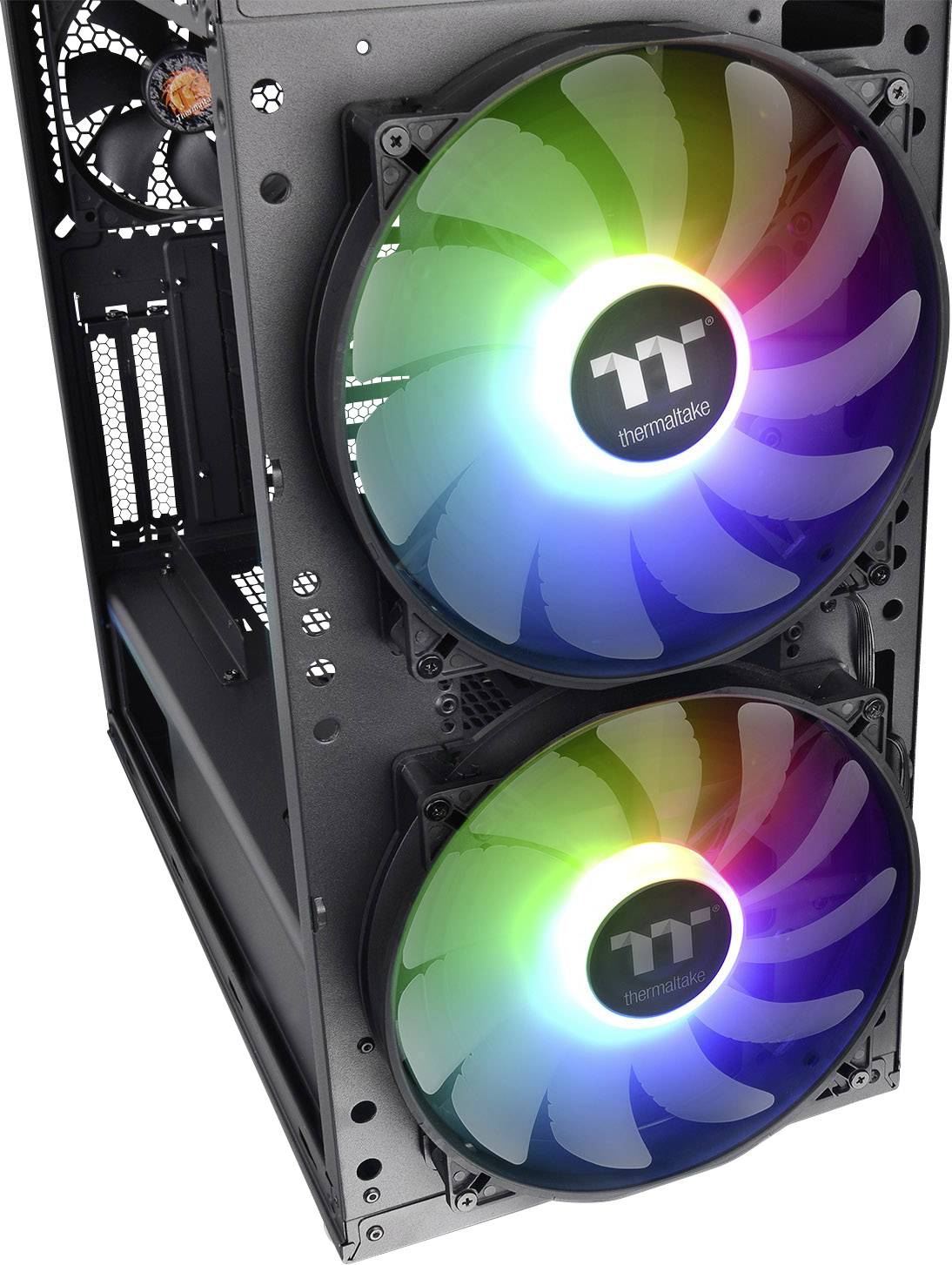 Thermaltake Commander C33 TG Midi-Tower PC-Gehäuse, Gaming-Gehäuse Schwarz 2 Vorinstallierte LED Lüfter, 1 vorinstallierte