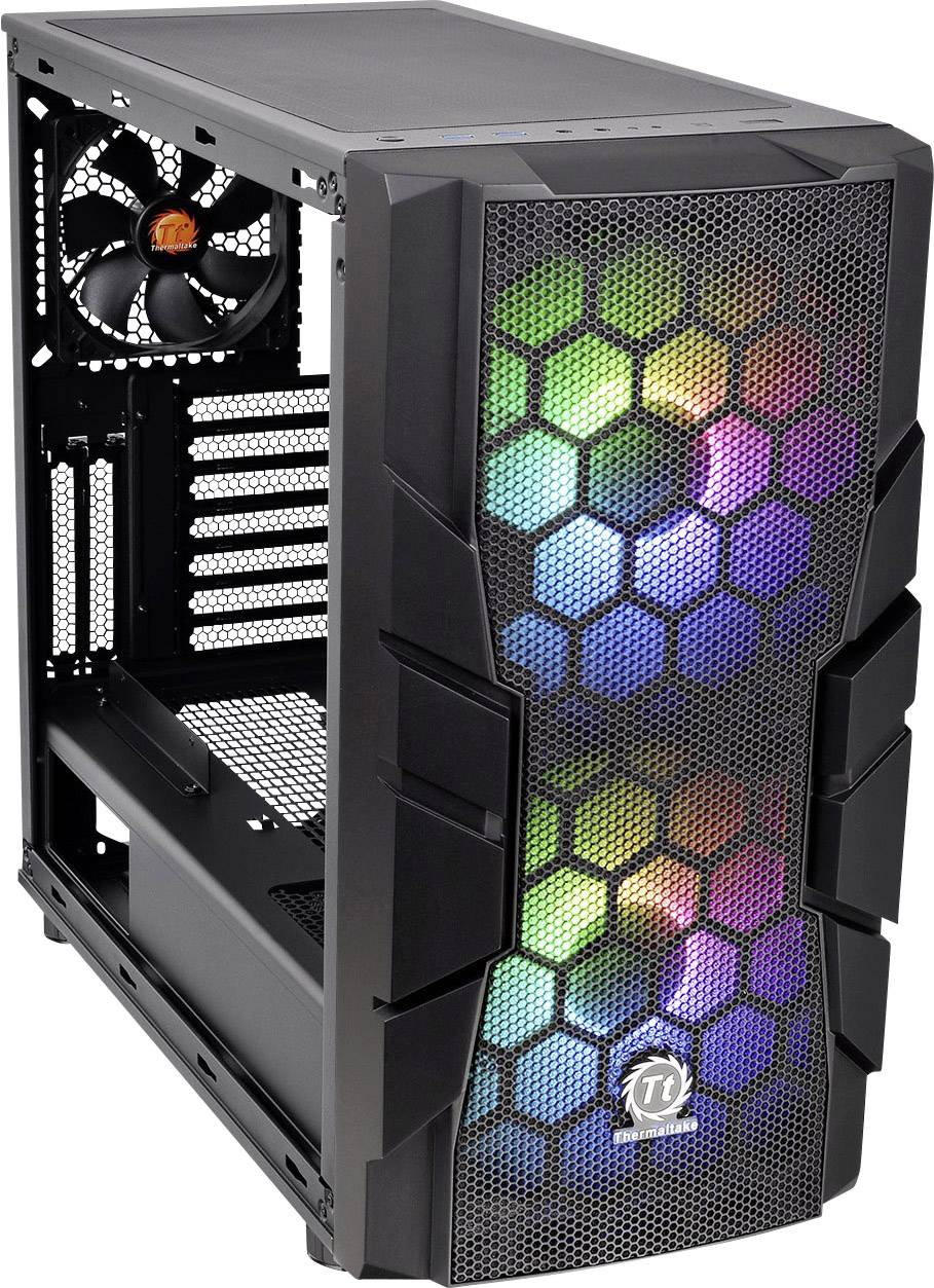 Thermaltake Commander C33 TG Midi-Tower PC-Gehäuse, Gaming-Gehäuse Schwarz 2 Vorinstallierte LED Lüfter, 1 vorinstallierte