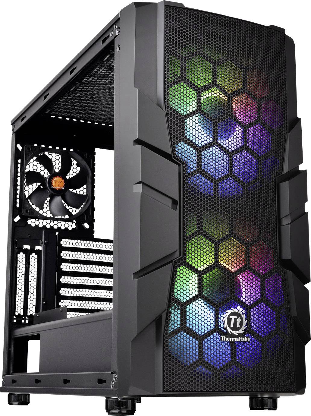 Thermaltake Commander C33 TG Midi-Tower PC-Gehäuse, Gaming-Gehäuse Schwarz 2 Vorinstallierte LED Lüfter, 1 vorinstallierte