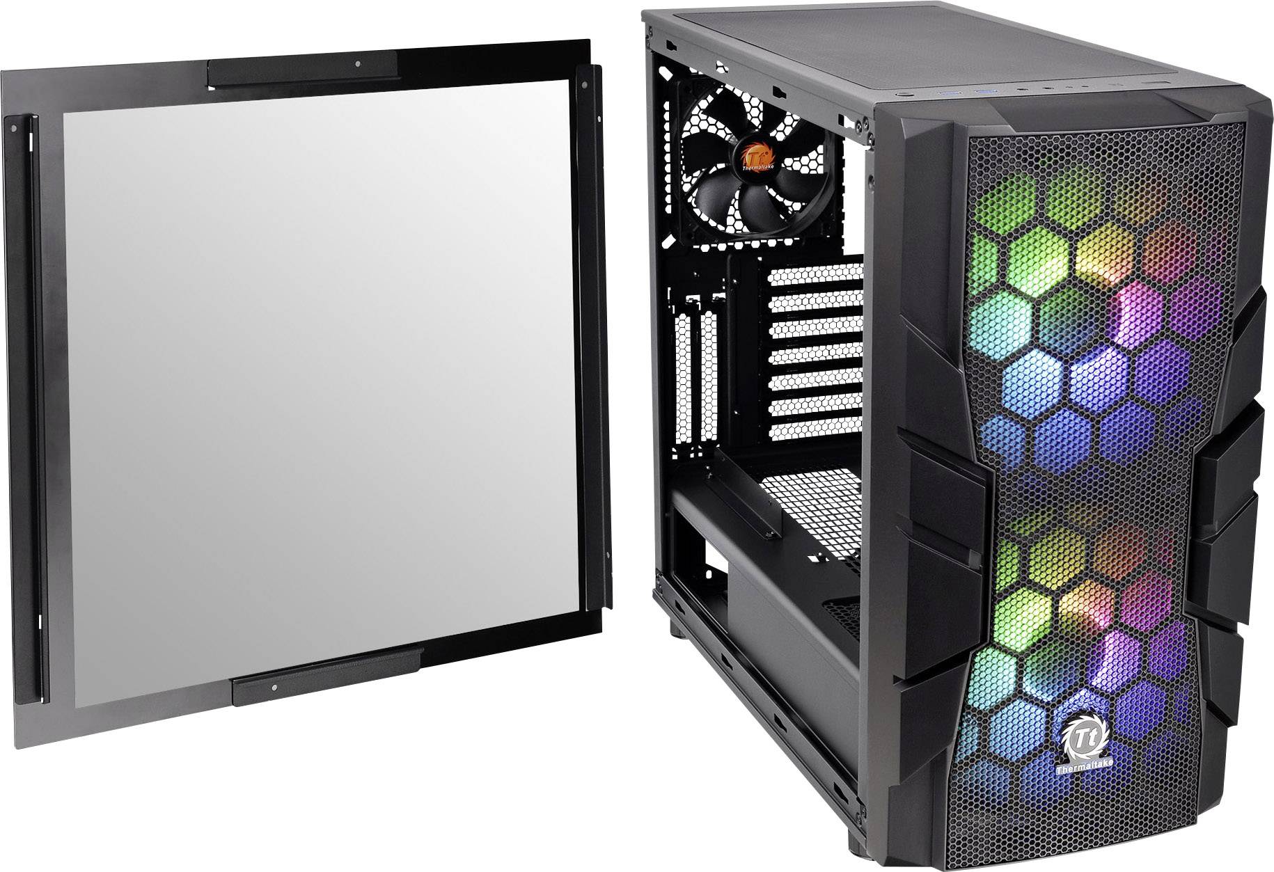 Thermaltake Commander C33 TG Midi-Tower PC-Gehäuse, Gaming-Gehäuse Schwarz 2 Vorinstallierte LED Lüfter, 1 vorinstallierte