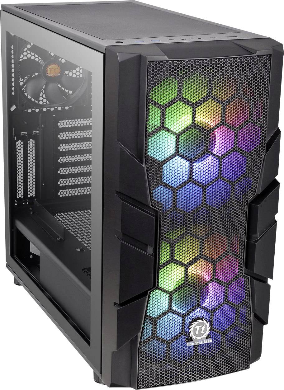Thermaltake Commander C33 TG Midi-Tower PC-Gehäuse, Gaming-Gehäuse Schwarz 2 Vorinstallierte LED Lüfter, 1 vorinstallierte
