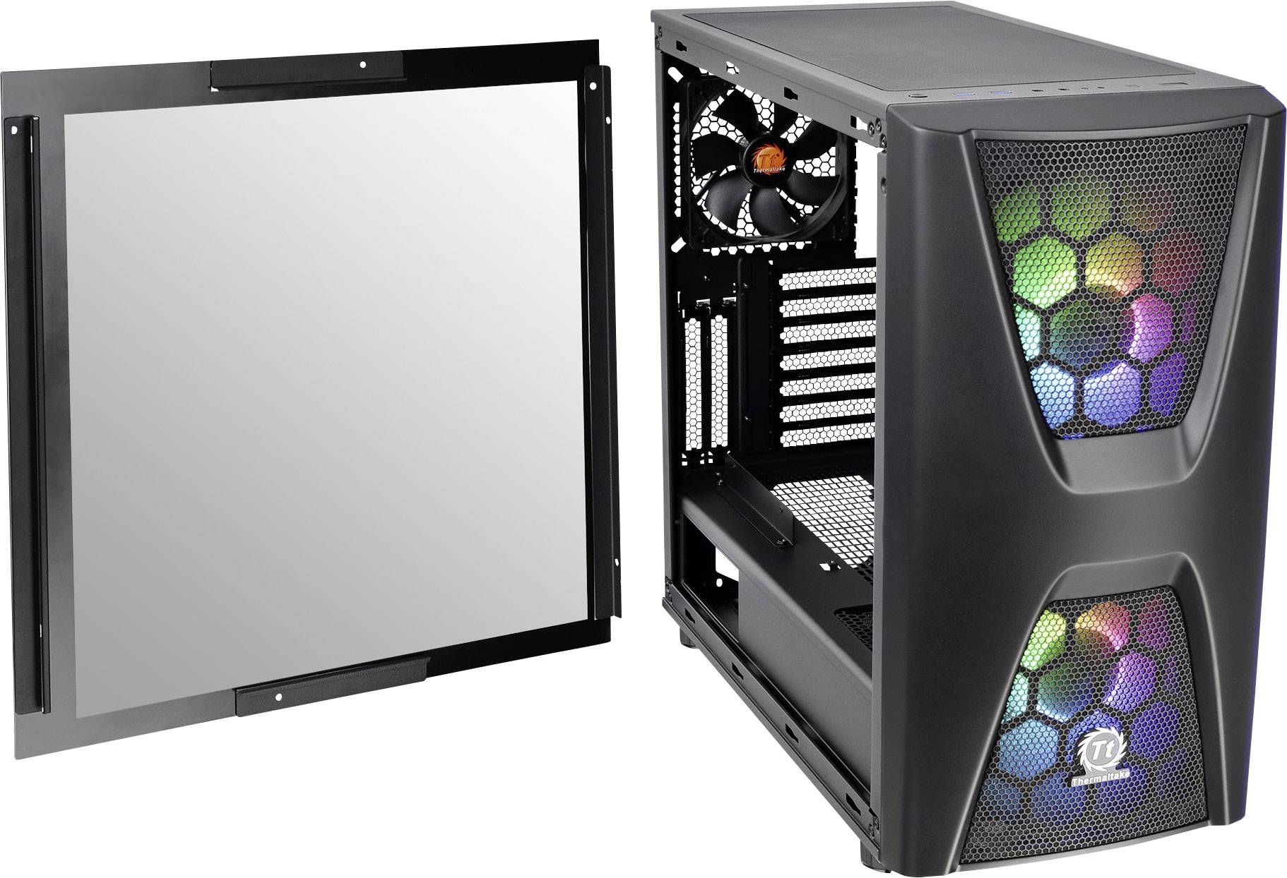 Thermaltake Commander C34 TG Midi-Tower PC-Gehäuse, Gaming-Gehäuse Schwarz 2 Vorinstallierte LED Lüfter, 1 vorinstallierte
