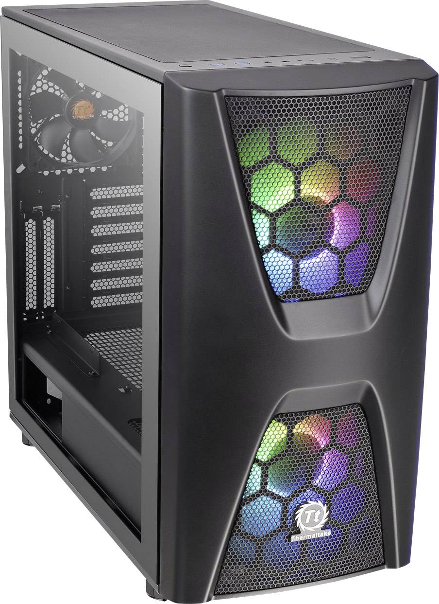 Thermaltake Commander C34 TG Midi-Tower PC-Gehäuse, Gaming-Gehäuse Schwarz 2 Vorinstallierte LED Lüfter, 1 vorinstallierte