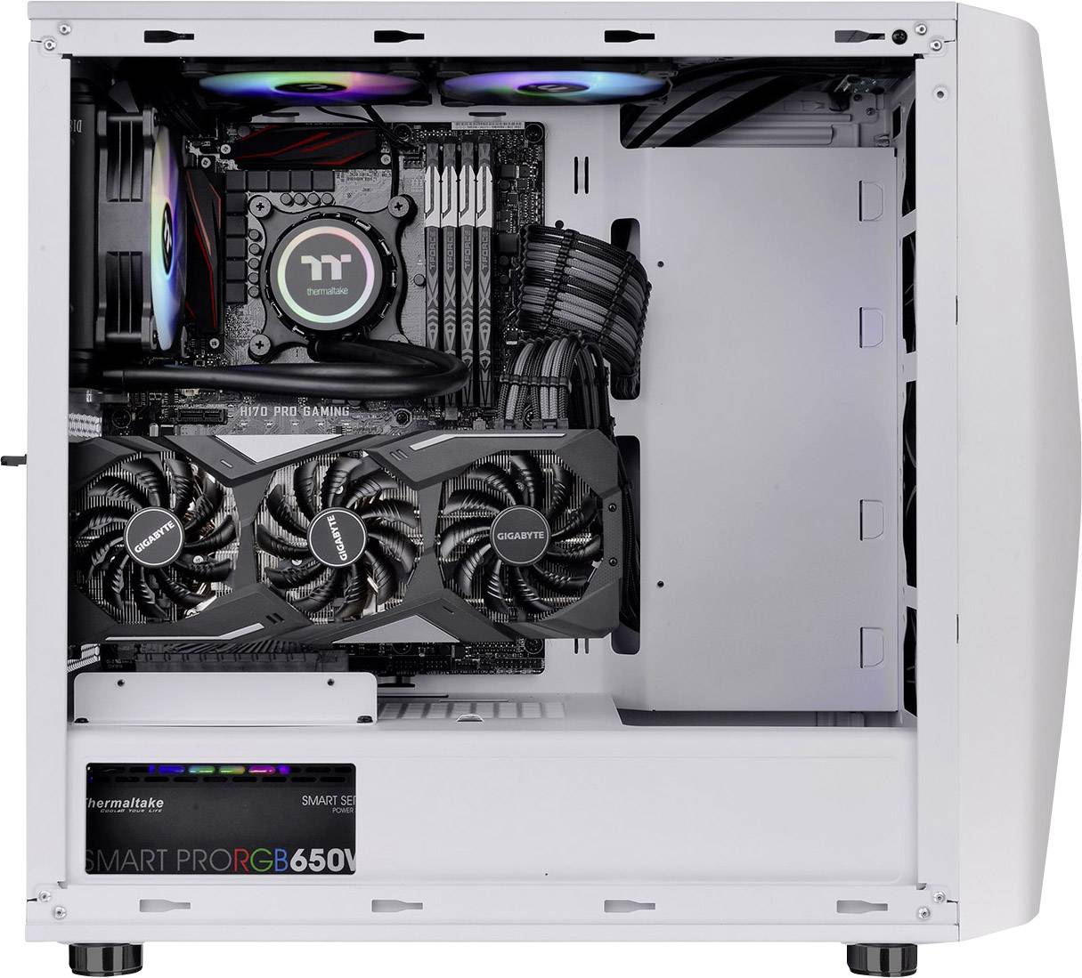 Thermaltake COMMANDER C34 TG Midi-Tower PC-Gehäuse, Gaming-Gehäuse Weiß, Schwarz 2 Vorinstallierte LED Lüfter, 1 vorinstallierter