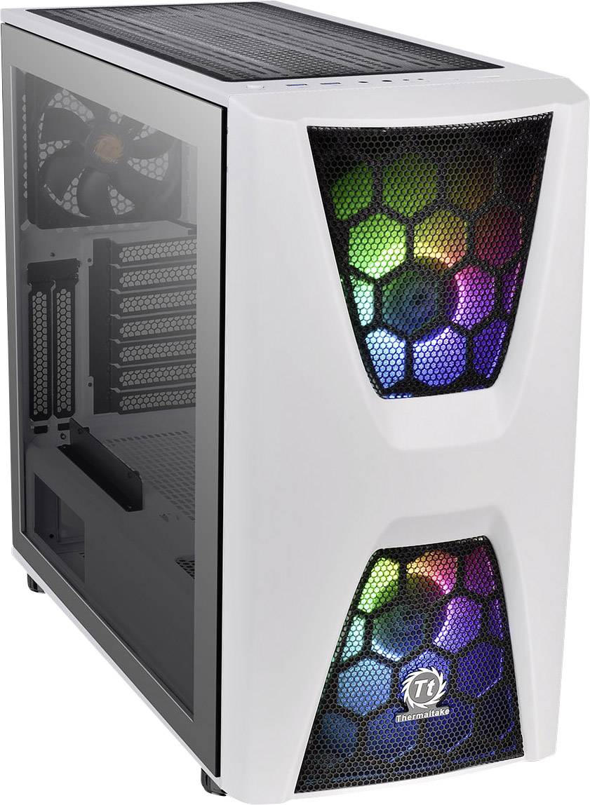 Thermaltake COMMANDER C34 TG Midi-Tower PC-Gehäuse, Gaming-Gehäuse Weiß, Schwarz 2 Vorinstallierte LED Lüfter, 1 vorinstallierter