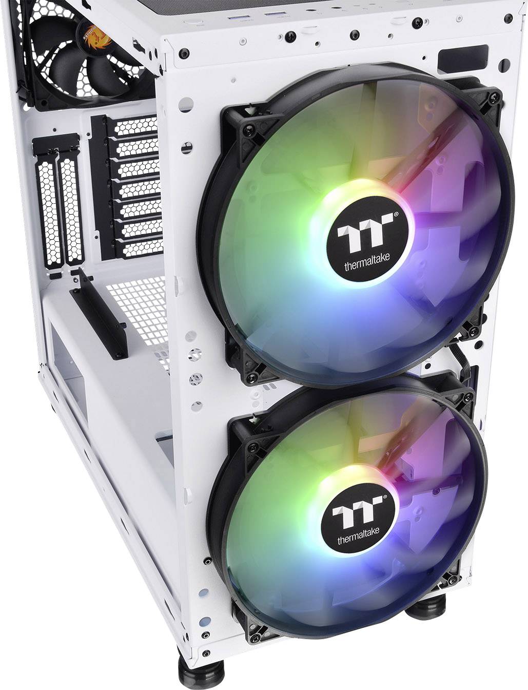 Thermaltake COMMANDER C34 TG Midi-Tower PC-Gehäuse, Gaming-Gehäuse Weiß, Schwarz 2 Vorinstallierte LED Lüfter, 1 vorinstallierter