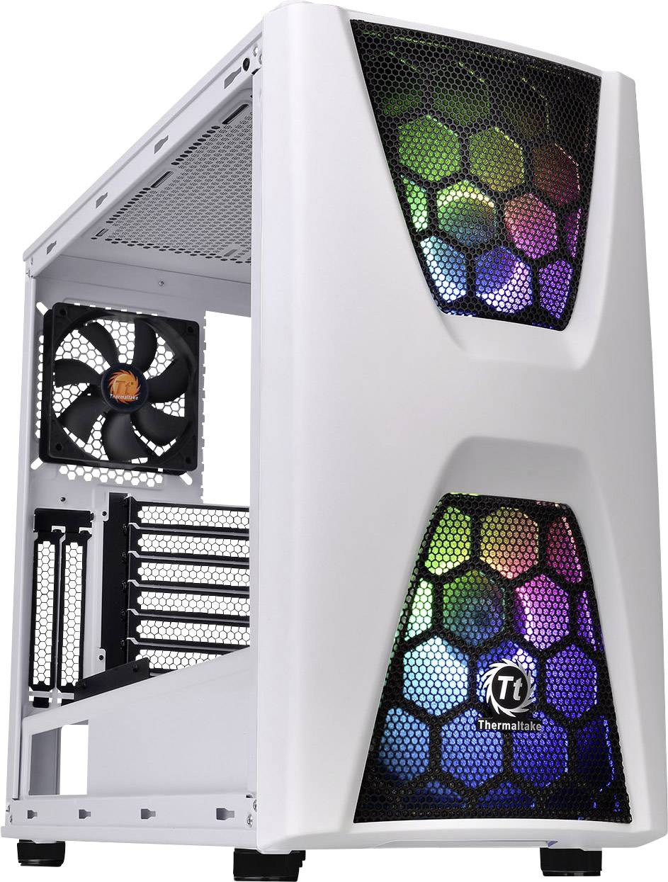 Thermaltake COMMANDER C34 TG Midi-Tower PC-Gehäuse, Gaming-Gehäuse Weiß, Schwarz 2 Vorinstallierte LED Lüfter, 1 vorinstallierter