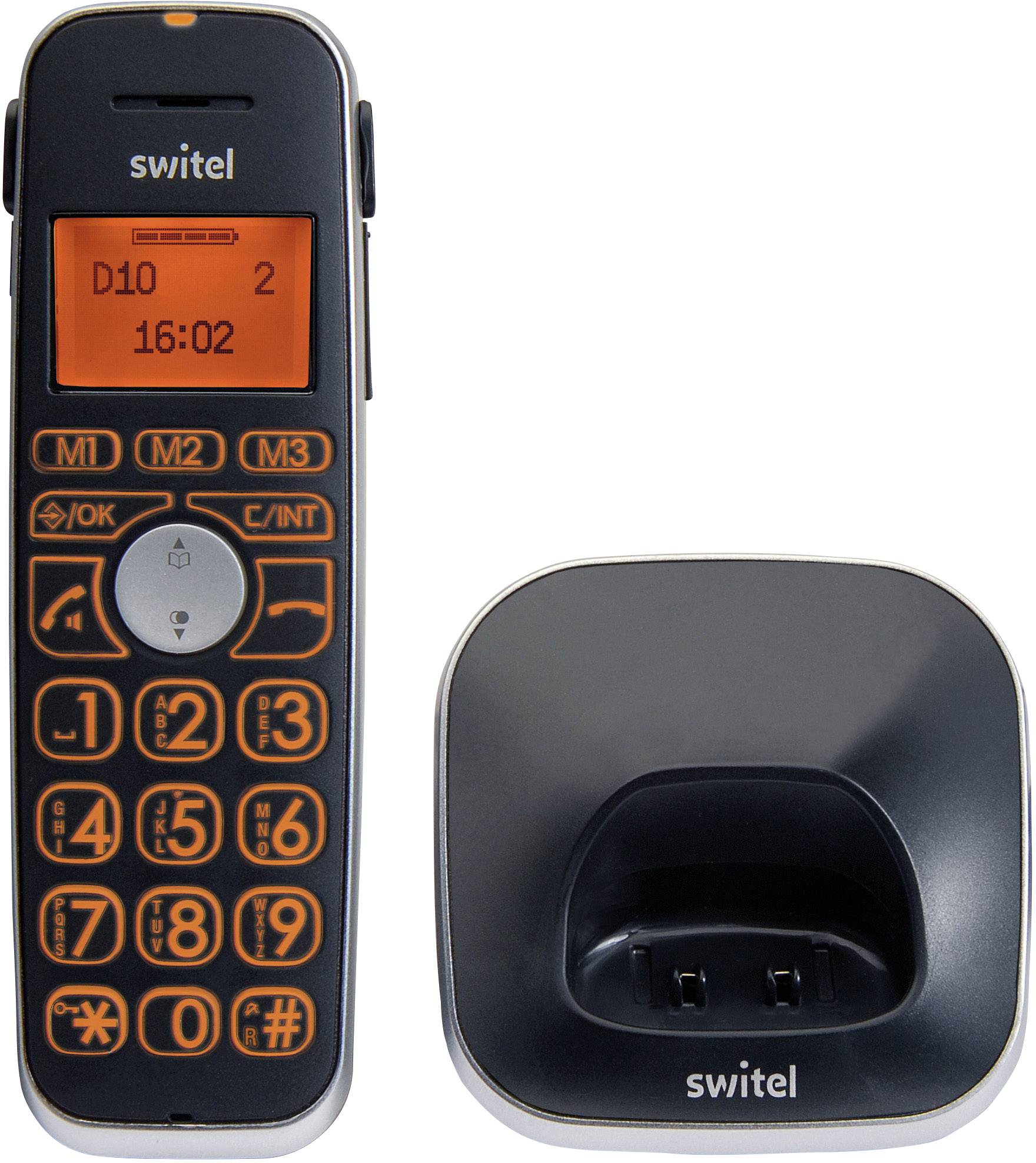 Switel D10 Vita Comfort Zusätzliches Mobilteil für Hörgeräte kompatibel LC-Display Punktmatrix Mono Schwarz/Orange