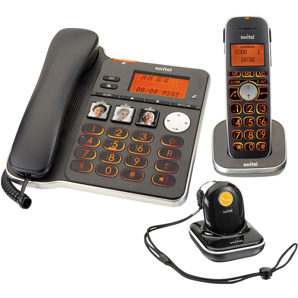 Switel D300 Vita Comfort Schnurgebundenes Seniorentelefon Anrufbeantworter, inkl. Notrufsender, inkl. Mobilteil, mit Basis