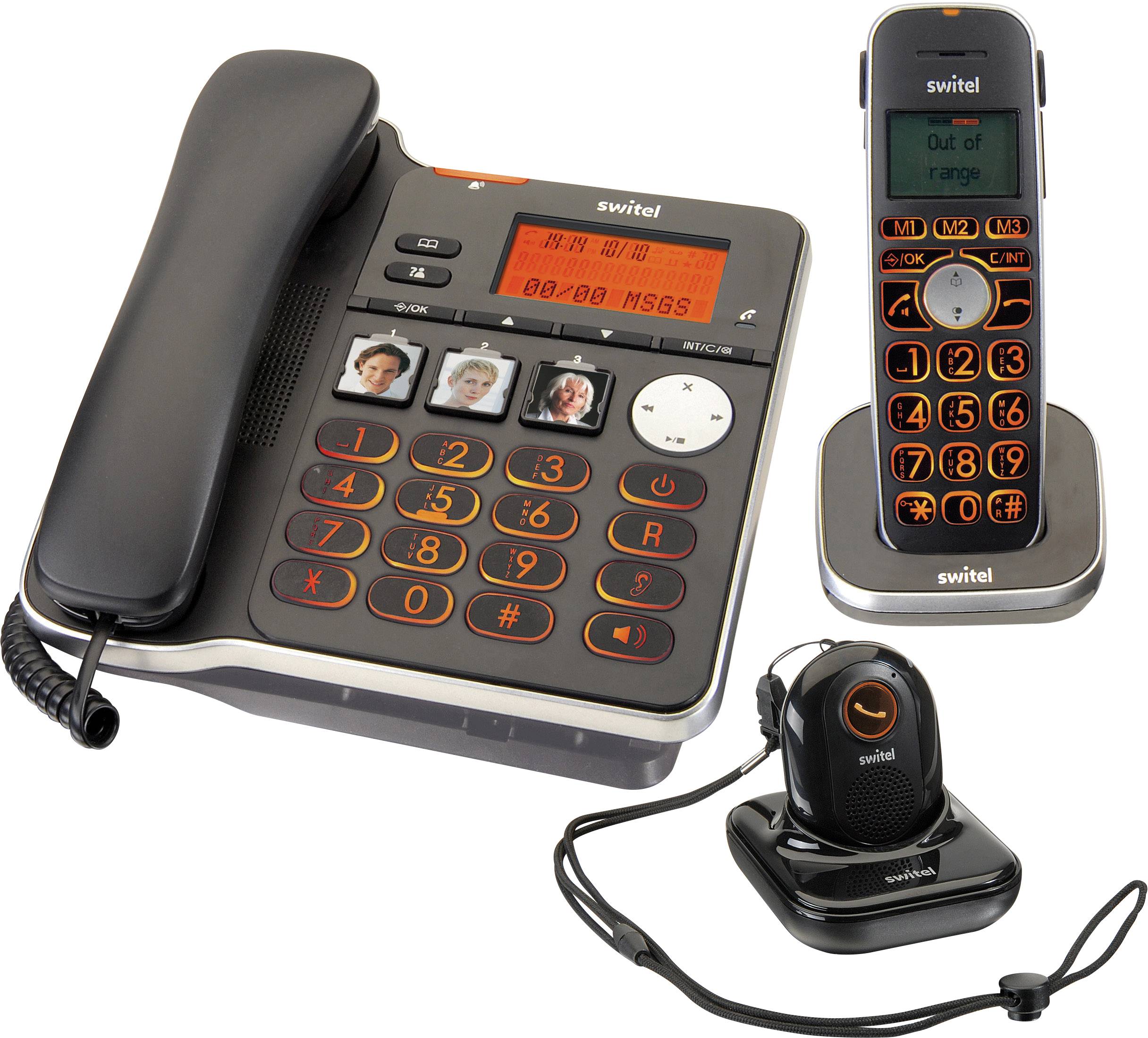 Switel D300 Vita Comfort Schnurgebundenes Seniorentelefon Anrufbeantworter, inkl. Notrufsender, inkl. Mobilteil, mit Basis