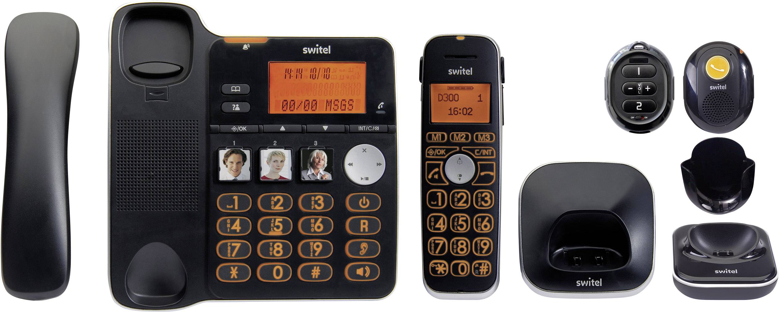 Switel D300 Vita Comfort Schnurgebundenes Seniorentelefon Anrufbeantworter, inkl. Notrufsender, inkl. Mobilteil, mit Basis