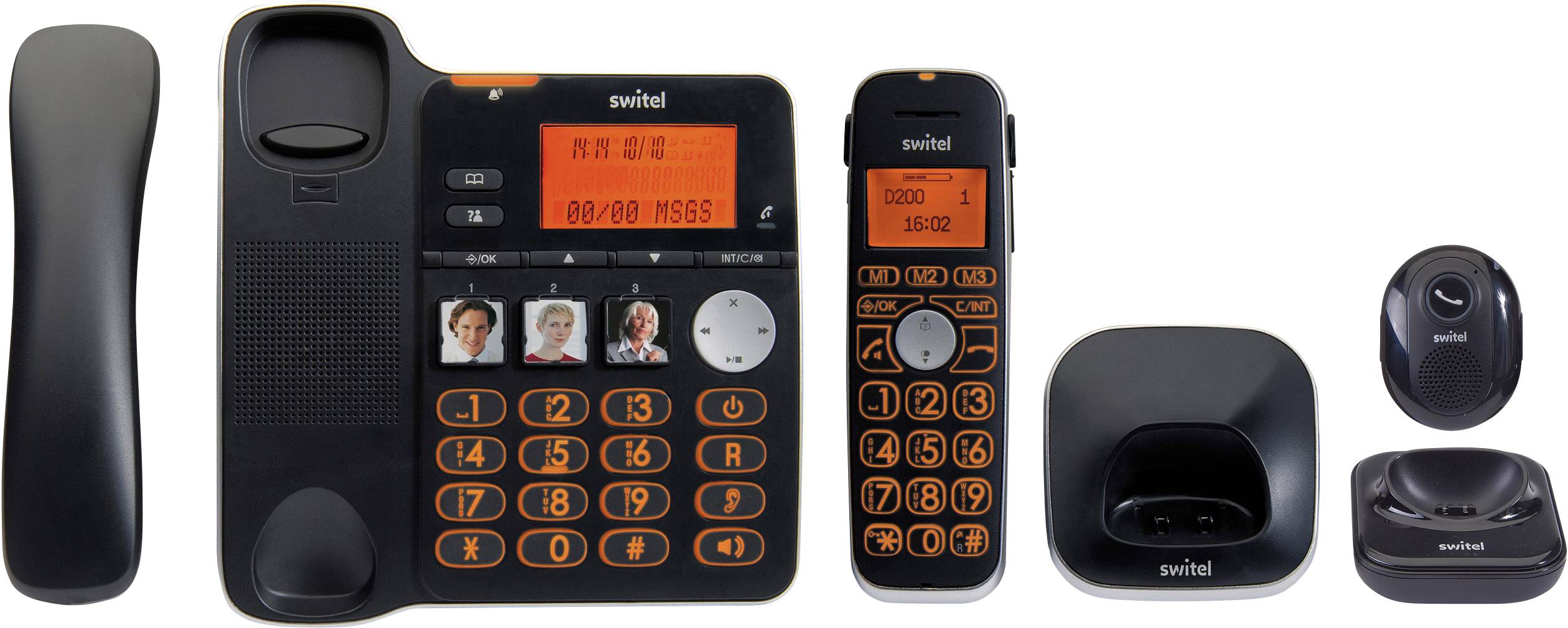 Switel D300 Vita Comfort Schnurgebundenes Seniorentelefon Anrufbeantworter, inkl. Notrufsender, inkl. Mobilteil, mit Basis