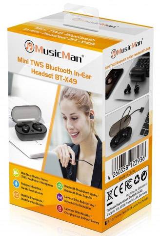 Technaxx Musicman BT-X49 In Ear Kopfhörer Bluetooth® Schwarz Headset, Touch-Steuerung