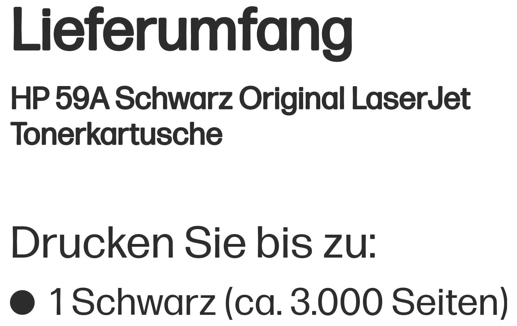 HP 59A schwarze Original-LaserJet-Tonerpatrone, druckt bis zu 3.000 Seiten.