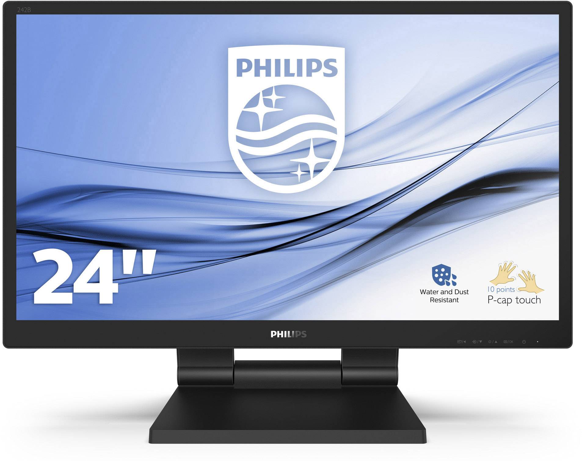Philips 24-Zoll-Monitor mit wasser- und staubresistentem Gehäuse und 10-Punkt-Touchscreen.