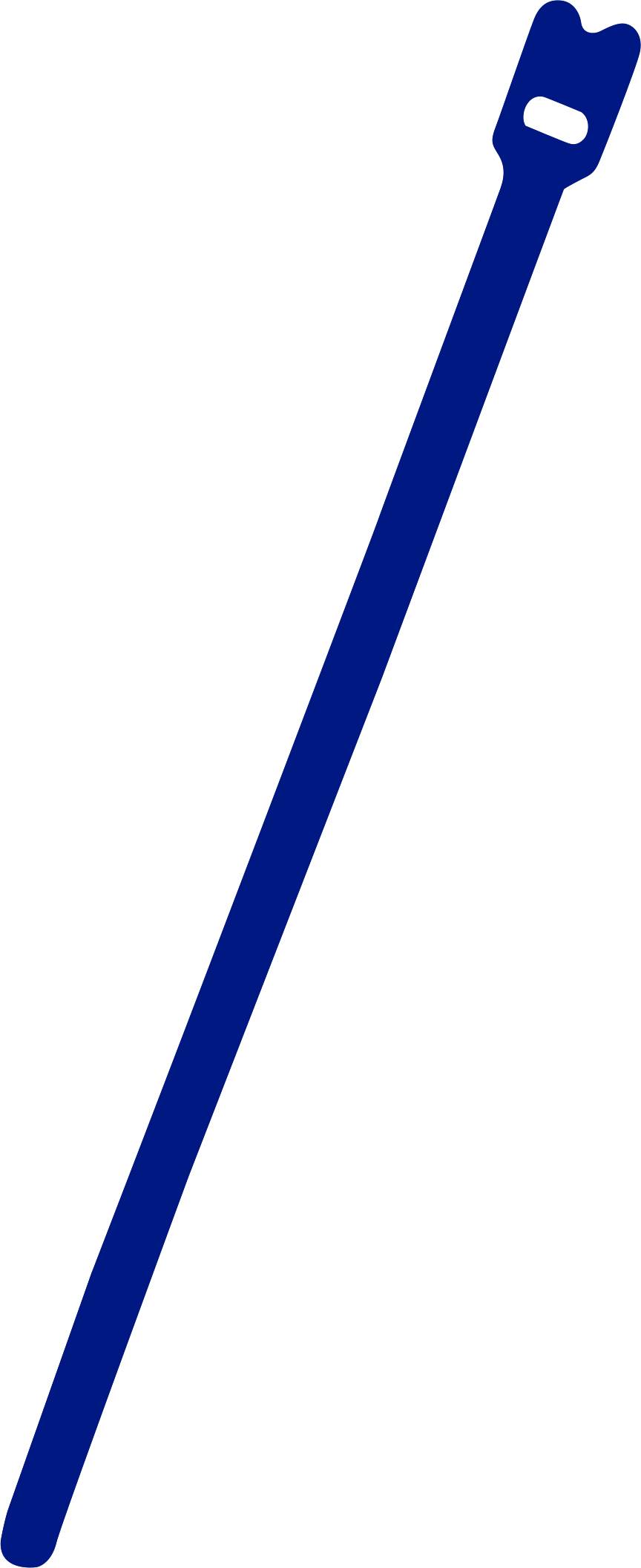 Ein blauer Kabelbinder, einfaches Design, spannend und verbindend, typisch für die Organisation von Kabeln und Drähten.