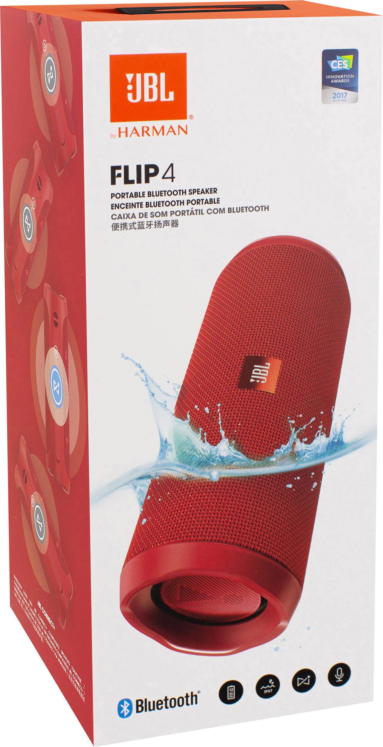 JBL Flip 4 Bluetooth® Lautsprecher Wasserfest, Freisprechfunktion Rot