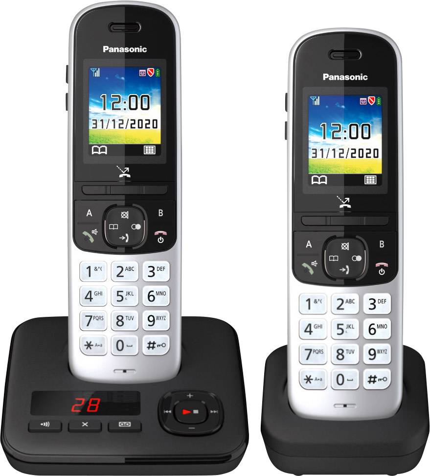 Panasonic KX-TGH722GS DECT Schnurloses Telefon analog Anrufbeantworter, Babyphone Schwarz, Silber