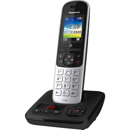Panasonic KX-TGH720GS DECT Schnurloses Telefon analog Anrufbeantworter, Freisprechen Schwarz, Silbe