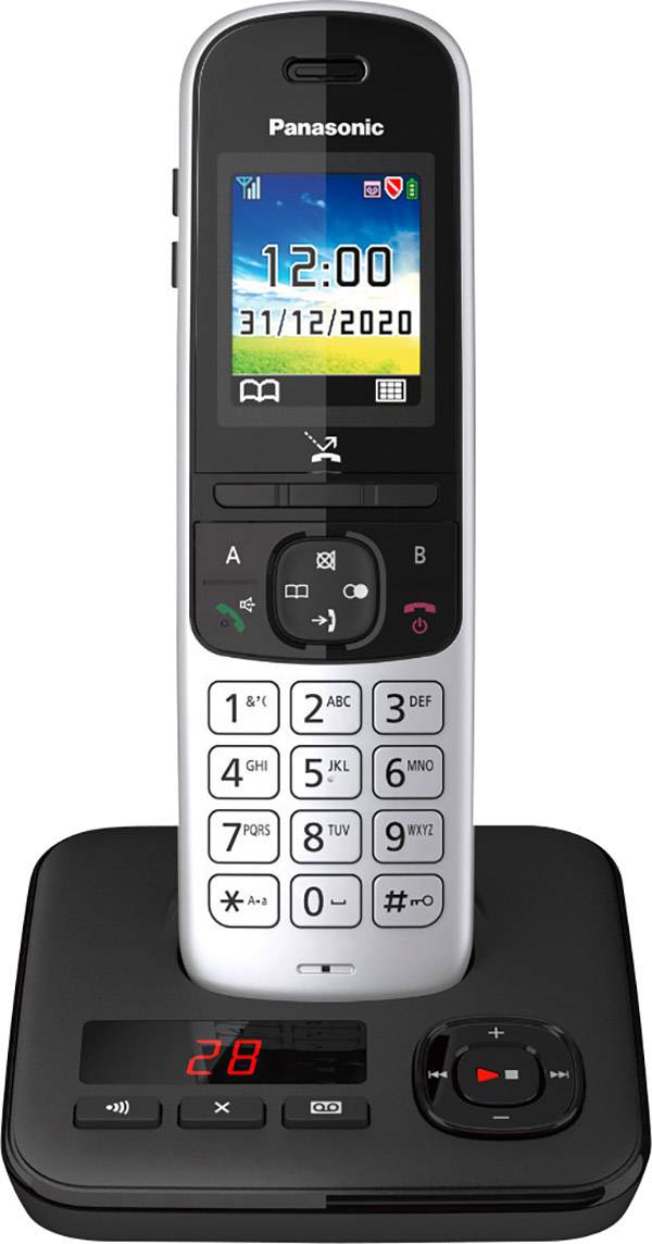 Panasonic KX-TGH720GS DECT Schnurloses Telefon analog Anrufbeantworter, Freisprechen Schwarz, Silber