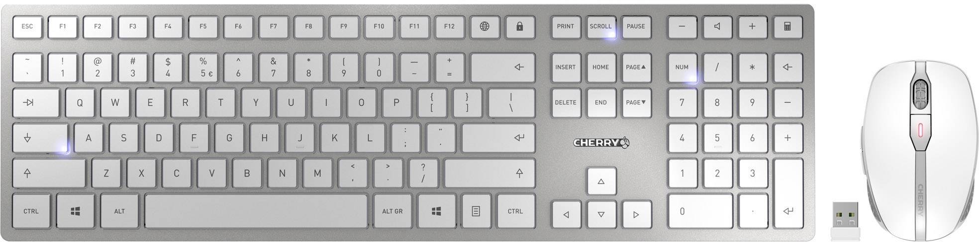CHERRY DW 9000 SLIM Bluetooth® Tastatur, Maus-Set Multimediatasten US-Englisch, QWERTY Silber