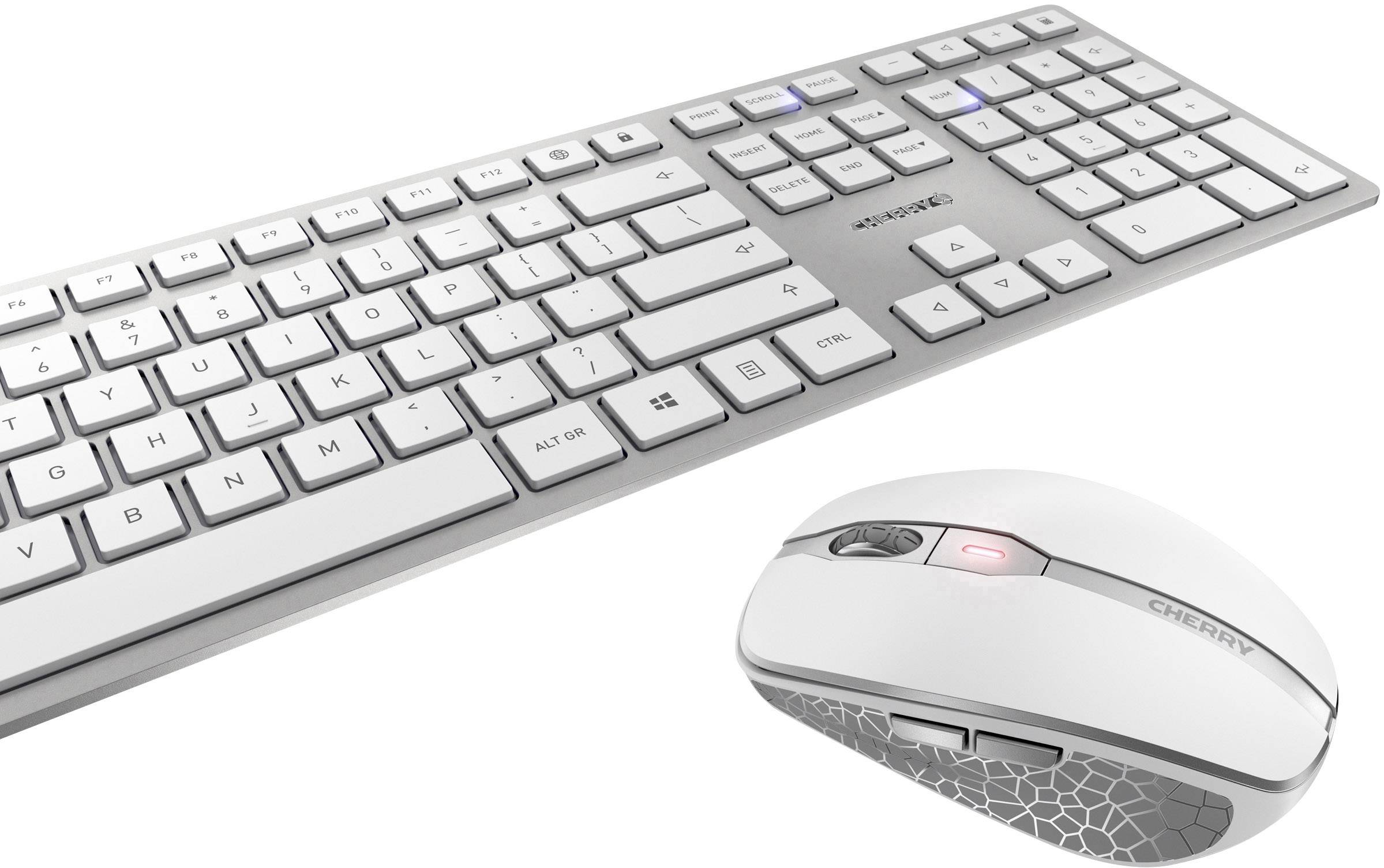CHERRY DW 9000 SLIM Bluetooth® Tastatur, Maus-Set Multimediatasten US-Englisch, QWERTY Silber