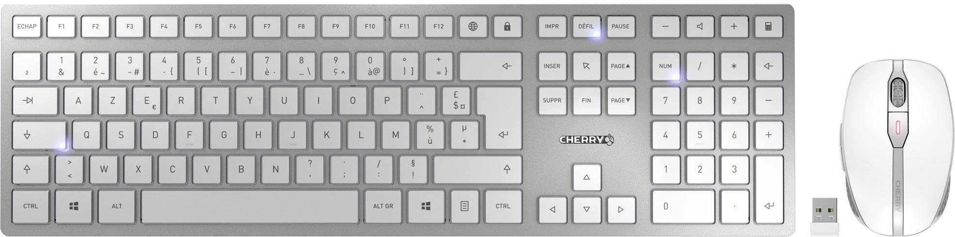 CHERRY DW 9000 SLIM Bluetooth® Tastatur, Maus-Set Multimediatasten Französisch, AZERTY Silber