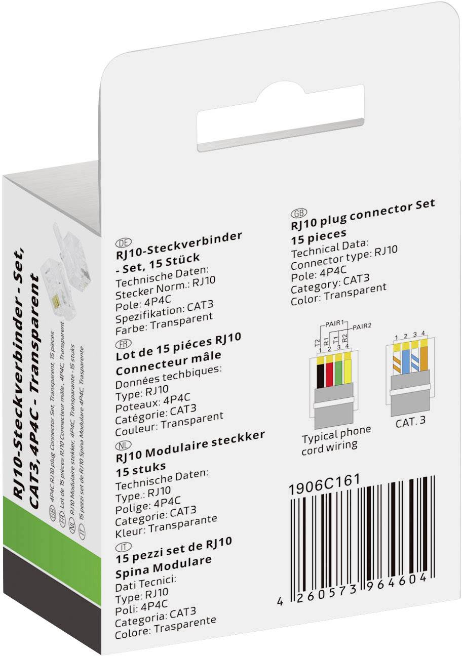 Quadrios Modularstecker Set, Polzahl 4P4C - ungeschirmt, 15 Stk. 1906C161 Stecker, gerade Polzahl Sensoren 4P4C 15St.