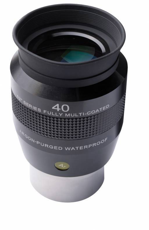 Teleskop-Okular mit schwarz-silbernem Gehäuse, Aufschrift '40', 'SERIES FULLY MULTI-COATED', und 'ARGON-PURGED WATERPROOF'.