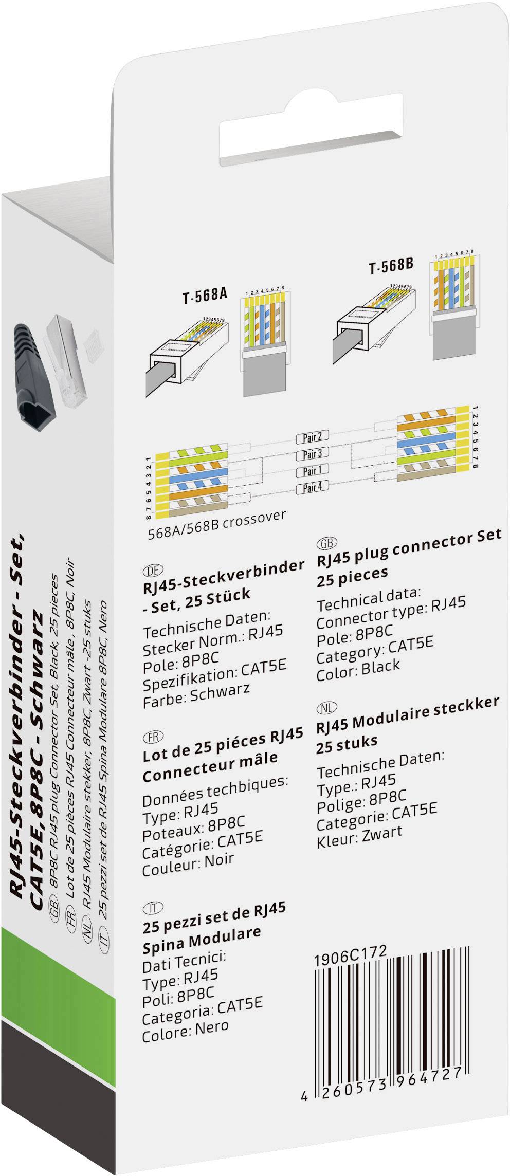 Quadrios RJ-45 Steckverbinder Set-CAT 5e 1906C172 Stecker, gerade Polzahl Sensoren 8P8C Schwarz 25St.