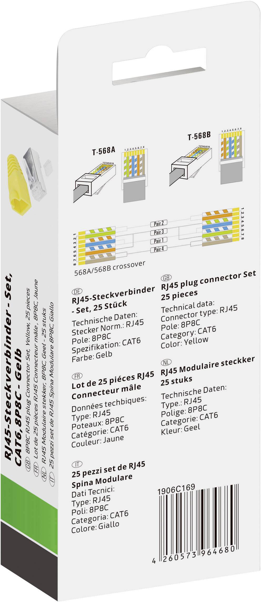 Quadrios RJ-45 Steckverbinder Set-CAT 6 1906C169 Stecker, gerade Polzahl Sensoren 8P8C Gelb 25 St.